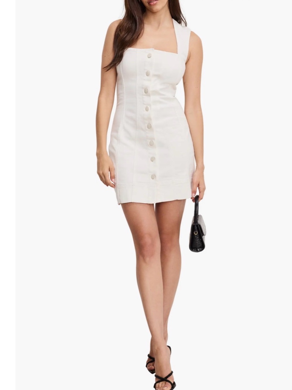 Good American Sleeveless White Button-Front Mini denim Dress